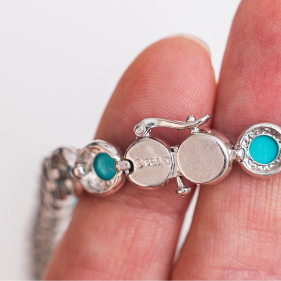 Luxury turquoise tennis necklace diamond cut sterling silver 18” - Picture 13 of 15